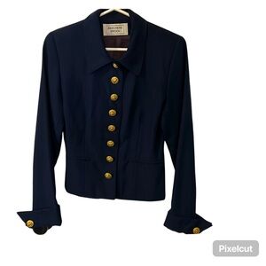 Beechers Brook women’s blazer with unique gold button details.